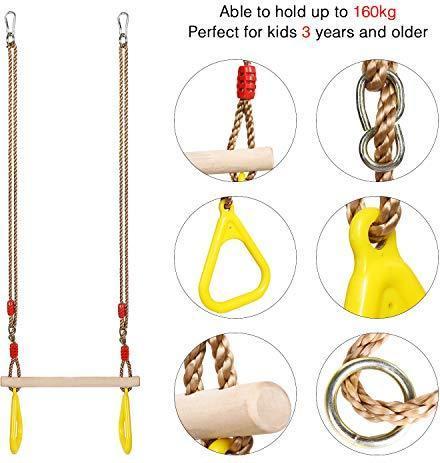 Image du produit Pellor Balançoire trapèze en bois multifonctionnelle pour enfants