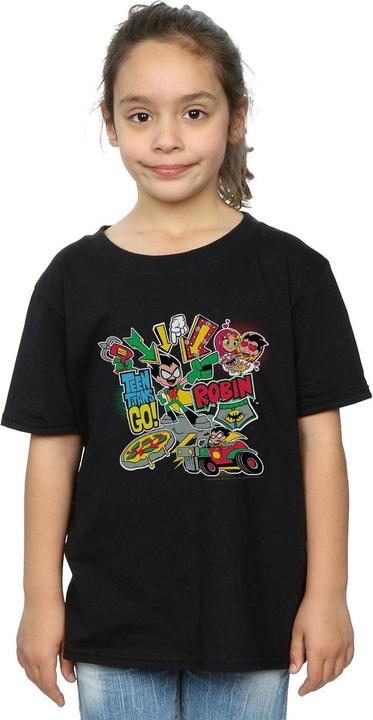 Actual product image Girls Teen Titans Go Robin Montage Cotton T-Shirt (116)