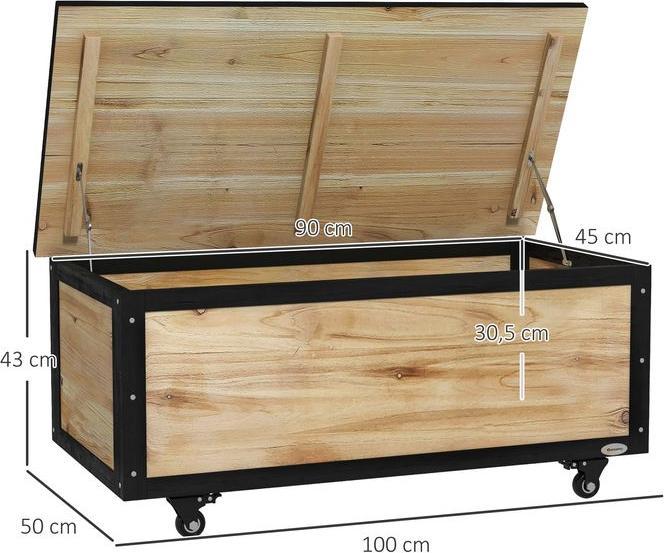 Image du produit Swisshandel24 Coffre de jardin en bois Coffre de rangement 121L Coffre de rangement à roulettes, Résistant aux