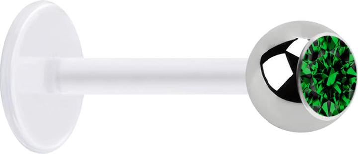 Produktbild Star Piercing Micro Labret transparent mit Kugel silber und Kristall grün (Chirurgenstahl 316L, ohne Messing, Bioflex)