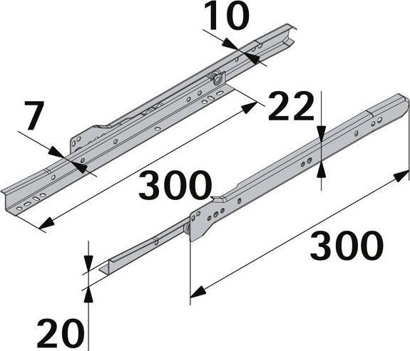 Immagine prodotto Hettich Schubladenschiene Teilauszug Rollschubführung 300 mm weiss 2 Stück