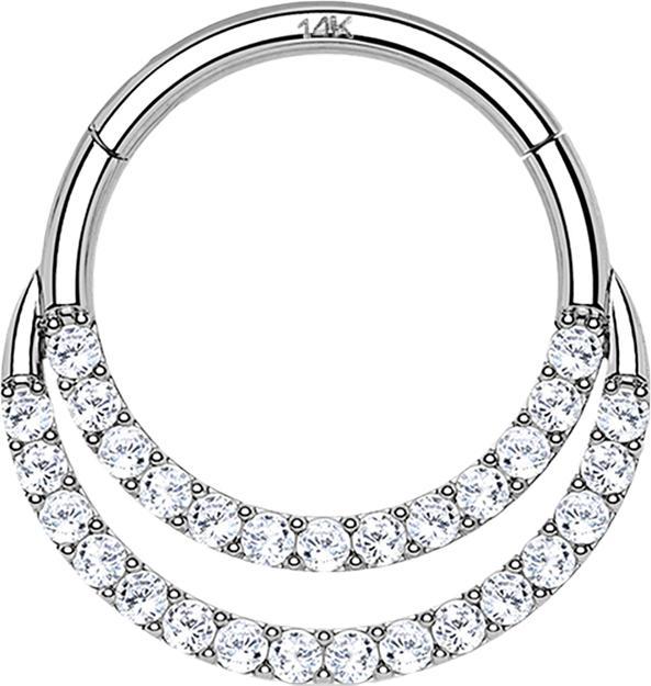 Immagine prodotto Star Piercing Anello a micro segmenti con cerniera in oro bianco 14k con doppi cristalli frontali argento (Oro 14k)