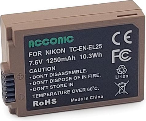 Immagine prodotto Acconic Batteria con ingresso USB-C per Nikon EN-EL25 f. Nikon Z30 Z50 Z fc (Accumulatore di carica elettrica)