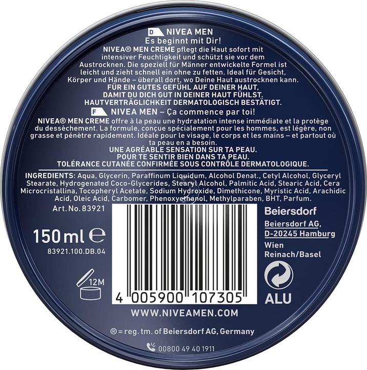 Nährwerte und Zutaten Nivea Men MEN Creme Duo (300 ml, 24h Creme)