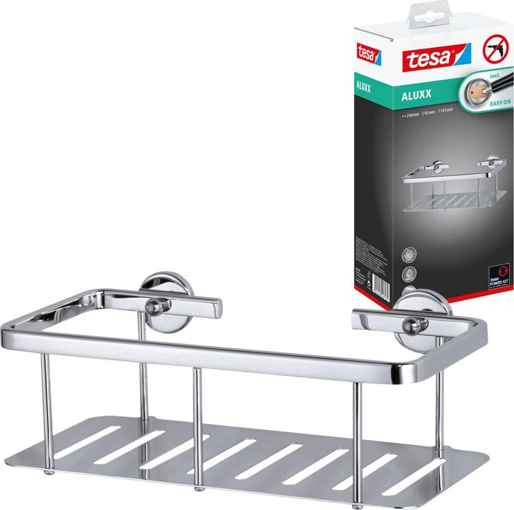Actual product image tesa ALUXX shower basket incl. adhesive solution without drilling (9 x 13 x 26.5 cm)