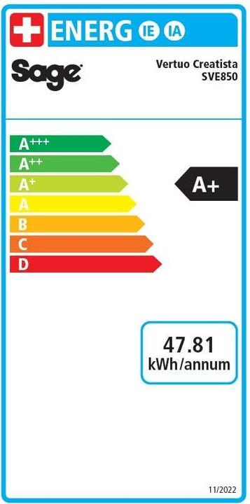Label énergétique Sage Nespresso Vertuo Creatista (NESPRESSO Vertuo, Fiche CH)
