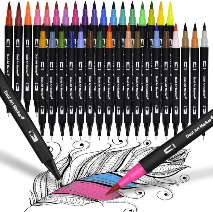 Produktbild I Am Creative Künstler Doppelspitz Mal Filzstifte Dual Brush Pen Fineliner / Handlettering Stifte (Verschiedenfarbig, 48 x)