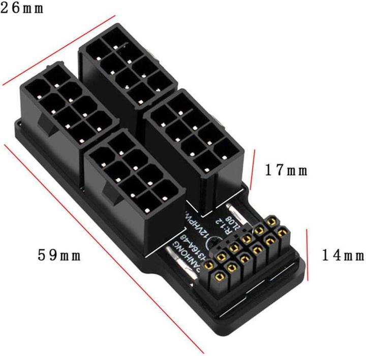 Actual product image Phobya ZK 12VHPWR Adapter 180 degrees 16Pin to 4x8Pin - White Right