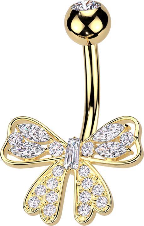 Produktbild Star Piercing Banane vergoldet mit Kugel vergoldet Kristall silber und Masche Kristalle silber (Chirurgenstahl 316L, Messing)