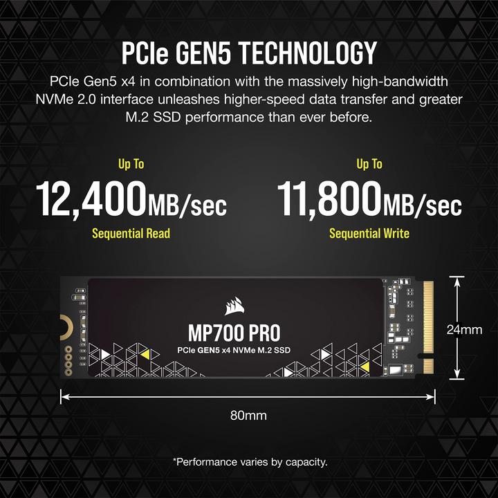 Actual product image Corsair MP700 PRO (1000 GB, M.2 2280)