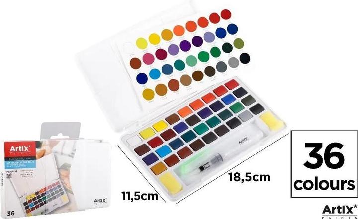 Immagine prodotto Artix Aquarellfarbe mit einem Wasserpinsel, 36 Farben (Multicolore)