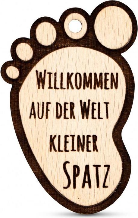 Image du produit ZNatur Pied de bébé en bois Pendentif cadeau de naissance Décoration avec gravure Bienvenue au monde No.97