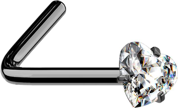 Image du produit Star Piercing Nasenstecker gewinkelt schwarz Kristallherz silber gefasst (sans laiton, Acier chirurgical 316L)