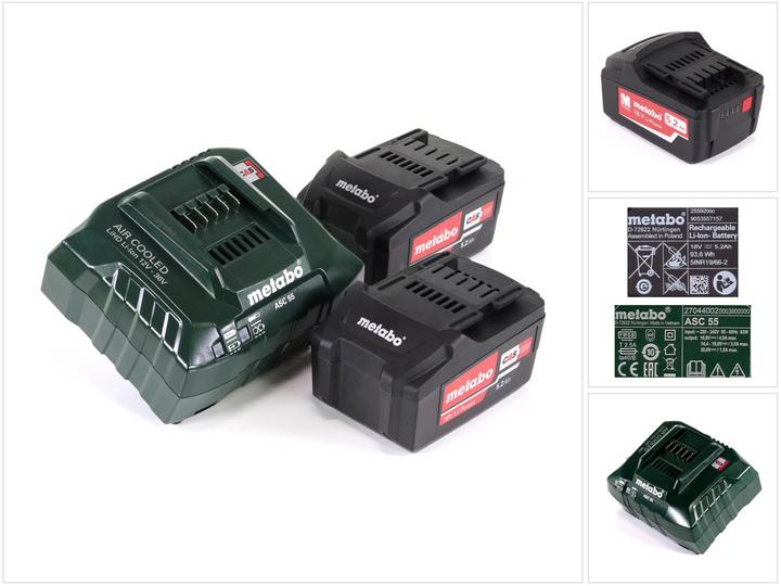 Metabo Akku Basis Set 18V mit 2x Akku 5,2Ah ( 625592000 ) + Ladegerät ASC 55 ( 627044000 ) (18 V)
