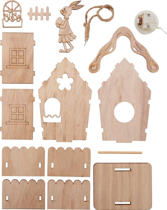 Produktbild VBS Holzbausatz "Hasenhäuser", 2er-Set, je 16-tlg. mit LED