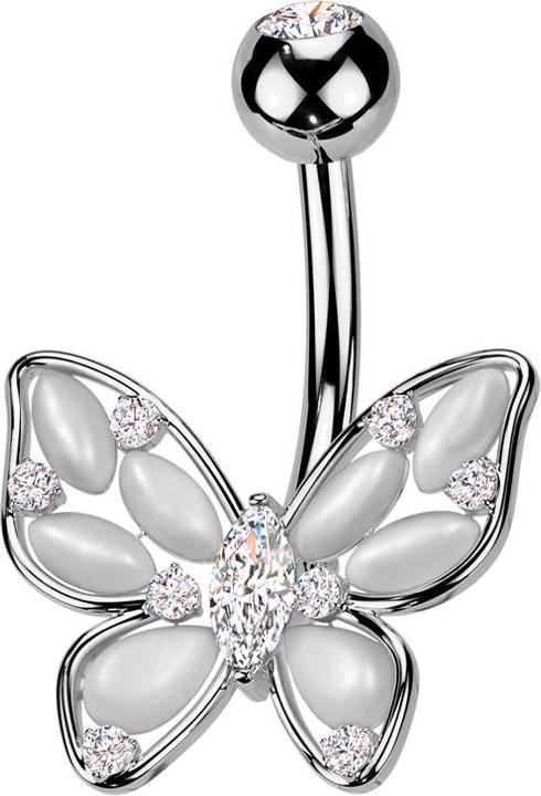 Immagine prodotto Star Piercing Banana in argento con cristallo a sfera in argento e cristalli a farfalla in argento (Ottone, Acciaio chirurgico 316L)