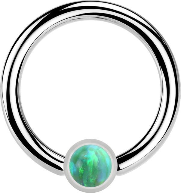 Star Piercing Micro Closure Ring silber Zylinder Opal grün (ohne Messing, Chirurgenstahl 316L)