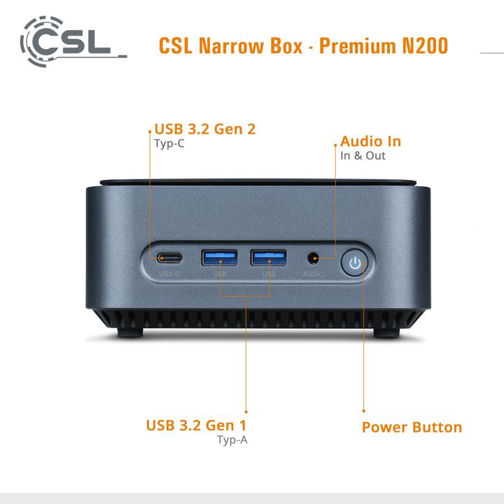 Actual product image CSL Mini-PC Narrow Box Premium / 16GB / 4000 GB M.2 SSD / Win11 (Intel N200, 16 GB, 4000 GB, Intel UHD Graphics)