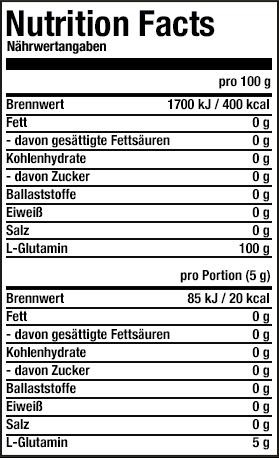 Valeurs nutritives et ingrédients ESN Ultrapure L-Glutamine (1 pièce(s), Poudre, 500 g)
