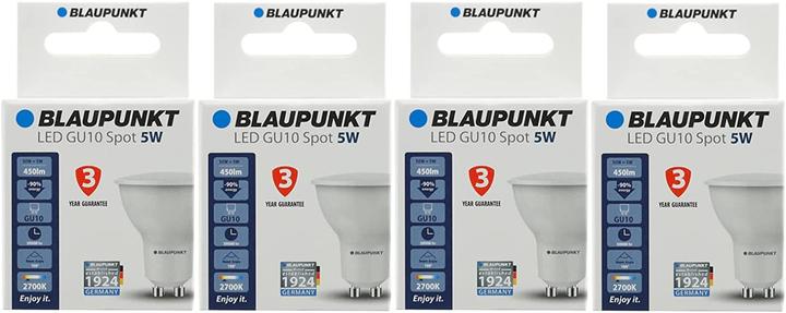 Produktbild Blaupunkt LED GU10 Glühbirne - Strahler - Reflektor - 5W - Warmweiss 2700K - Led Lampen - 4-er Pack (GU10, 5 W, 475 lm, 4 x, F)