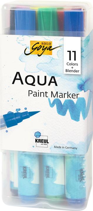 Actual product image Solo Goya Aqua Paint Marker Powerpack (Black, Cobalt blue, Oxide brown dark, Cyan, Light grey, Yellow green, Permanent green, 12 x)