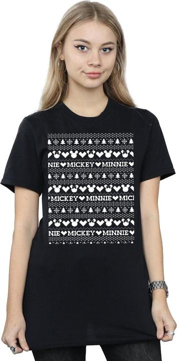 Actual product image Disney Womens/Ladies Mickey And Minnie Christmas Fair Isle Cotton Boyfriend T-Shirt (3XL)
