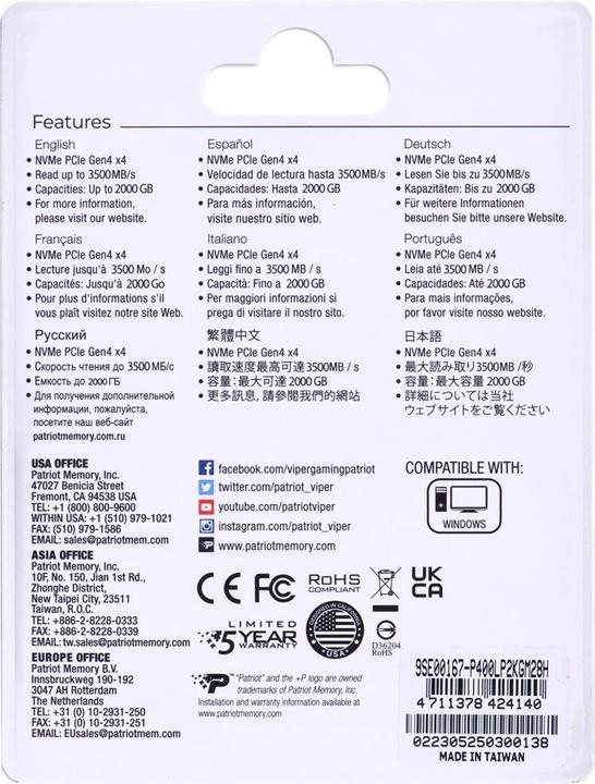 Actual product image Patriot P400 Lite (2000 GB, M.2 2280)