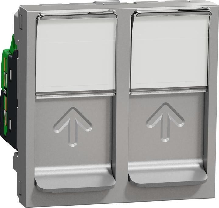 Schneider Optiline 45/Unica Datendose 2xRJ45 Cat5e Staubschutz Aluminium NU342030