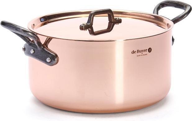 Productafbeelding de Buyer Inocuivre Braadpan met Gietijzeren Handgrepen en Deksel (24 cm, Braadpan + kasserol, Roestvrij staal, Koper)