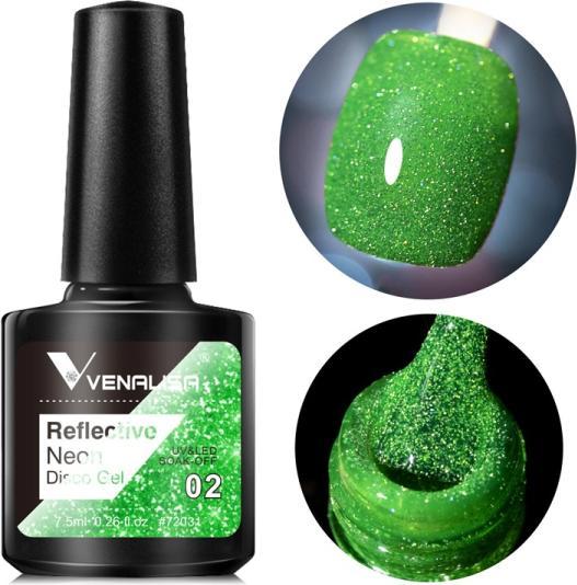 Actual product image Venalisa Gel Varnish Reflective Neon Disco Gel BD02 (Green glitter, Gel-Effect Nail Polish)