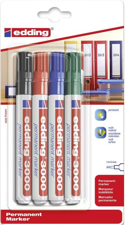 Produktbild Edding 3000 (Mehrfarbig, 3 mm, 4 x)