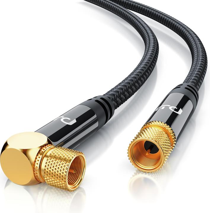 Actual product image Primewire HDTV satellite cable angled with fabric sheathing, SAT cable, 135dB 75 Ohm 4k, F connector, black (135 dB, Antenna cable)