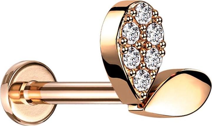 Immagine prodotto Star Piercing Micro Labret filo interno oro rosa cuore germoglio cristalli argento (Acciaio chirurgico 316L, Ottone)