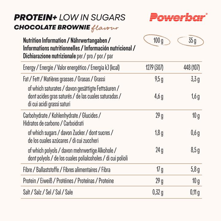 Nutritional values and ingredients Powerbar Protein Plus Low Sugar (Chocolate, Brownie, 16 pcs., 560 g)