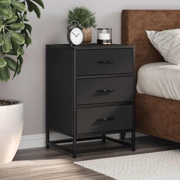 Actual product image VidaXL Bedside table black 40x34.5x60 cm wood-based material and metal bedside cabinet