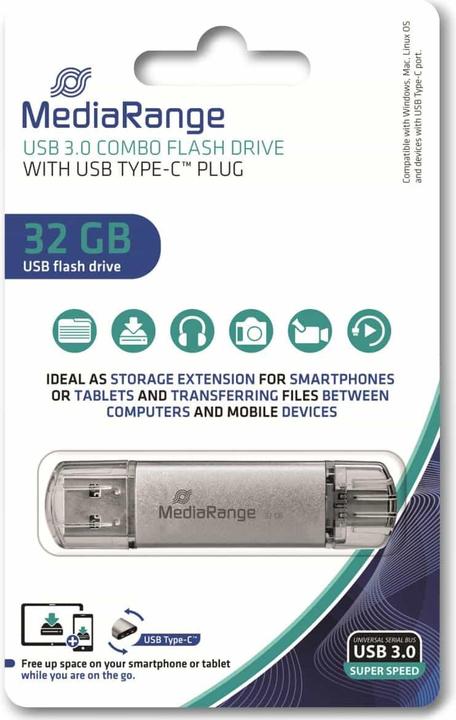 Actual product image MediaRange MR936 combo with USB Type-C (32 GB, USB-A, USB-C)