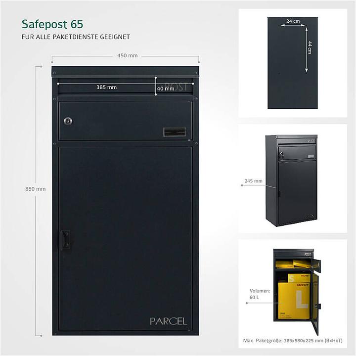 Actual product image SafePost 65 Letterbox with parcel compartment white