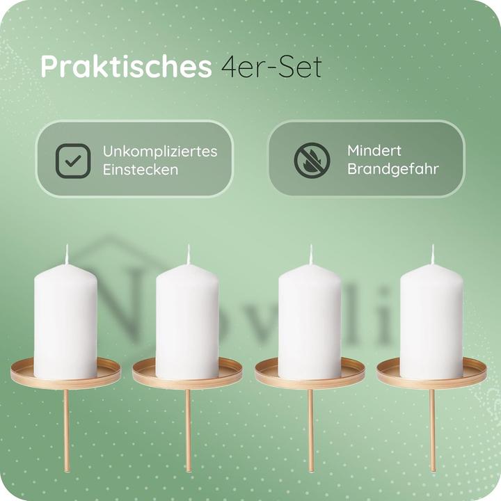 Actual product image Novaliv 4x Candle Pick Flat Gold 8cm Diameter I Candle Plate with Spike I Advent Candle Holder (8 x 8 x 8 cm)