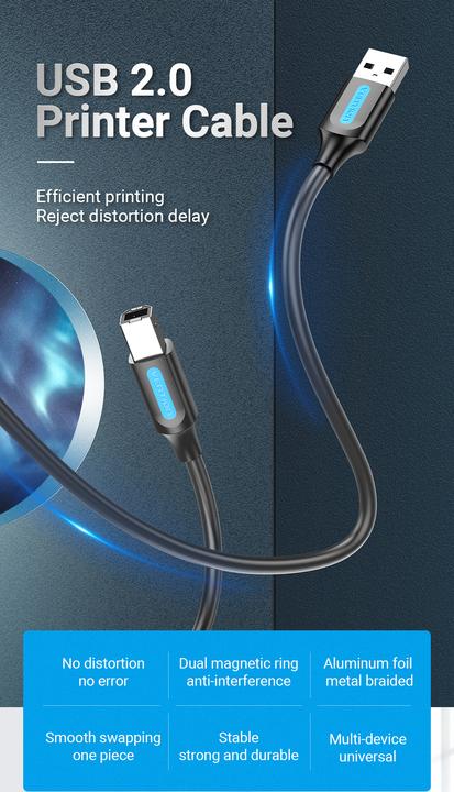 Produktbild Vention Cable USB 2.0 A to B COQBG 1.5m (black) (1.50 m, USB 2.0)
