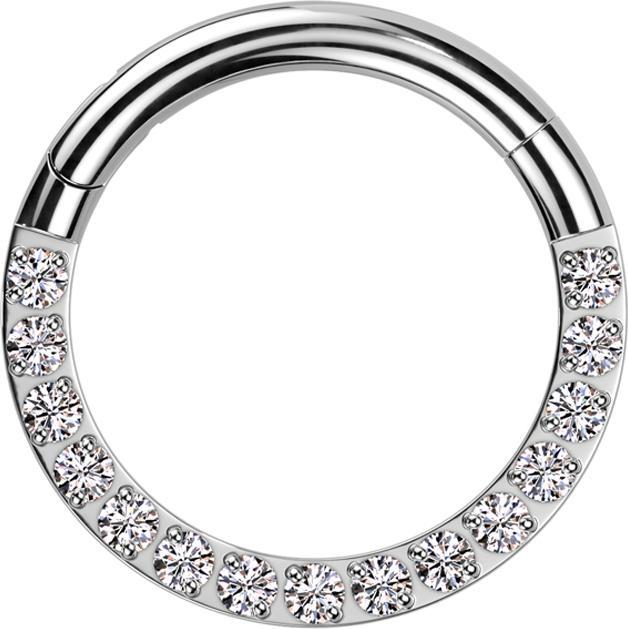 Star Piercing Micro Segmentring klappbar silber front Kristalle silber (ohne Messing, Titan G23)