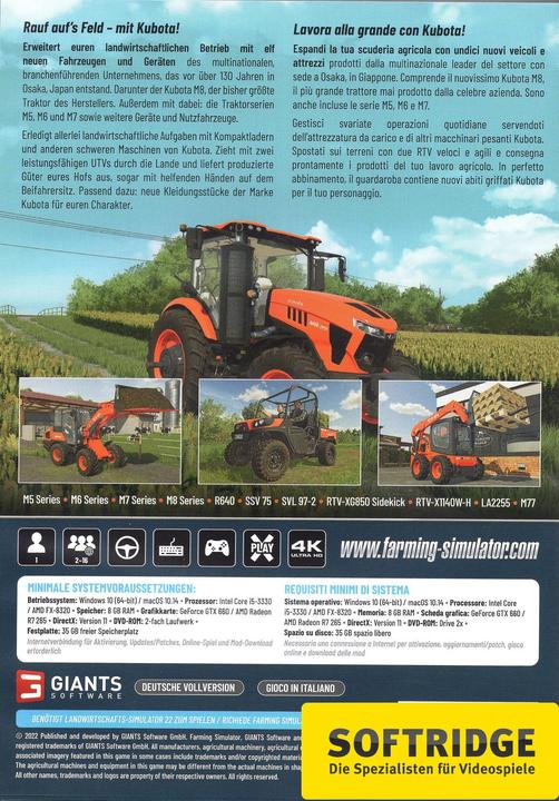 Produktbild Giants Software Landwirtschafts-Simulator 22 - Kubota Pack (PC, DE)