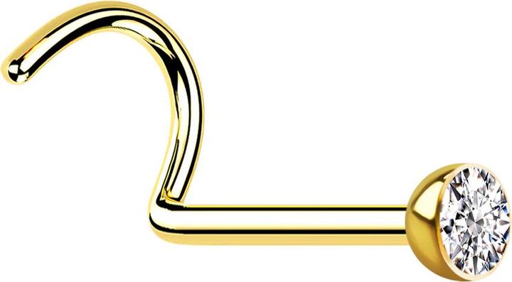 Produktbild Star Piercing Nasenstecker gebogen vergoldet mit Kristall silber (Chirurgenstahl 316L)