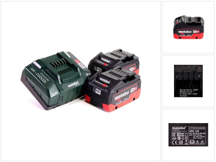 Actual product image Metabo Battery base set 18V with 2x battery LiHD 8,0Ah ( 625369000 ) + charger ASC 145 ( 627378000 ) (18 V)