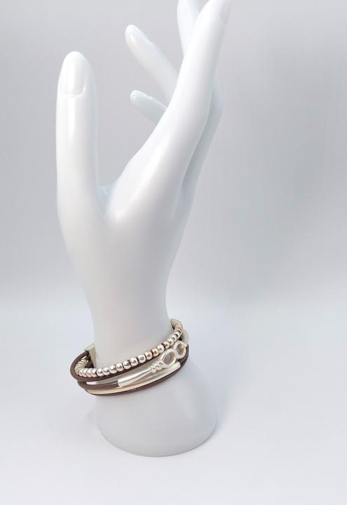 Image du produit Signé Signè bracelet cuir avec fermeture magnétique & éléments argentés rhodiés No.12 (Métal, Laiton, sans plomb, Sans cadmium, Sans nickel)