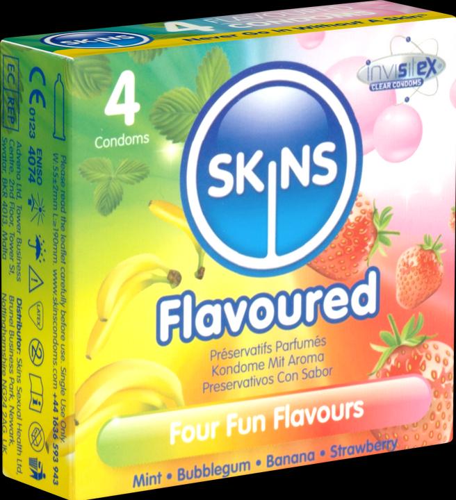 Produktbild Skins Flavoured» Fun Flavours, Aroma-Mix aus 4 leckeren Kondomen - ohne Latexgeruch (4 Stk.)