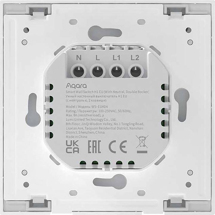 Actual product image Xiaomi Smart Wall Switch H1 White With Neutral, Double Rocker (Zigbee)