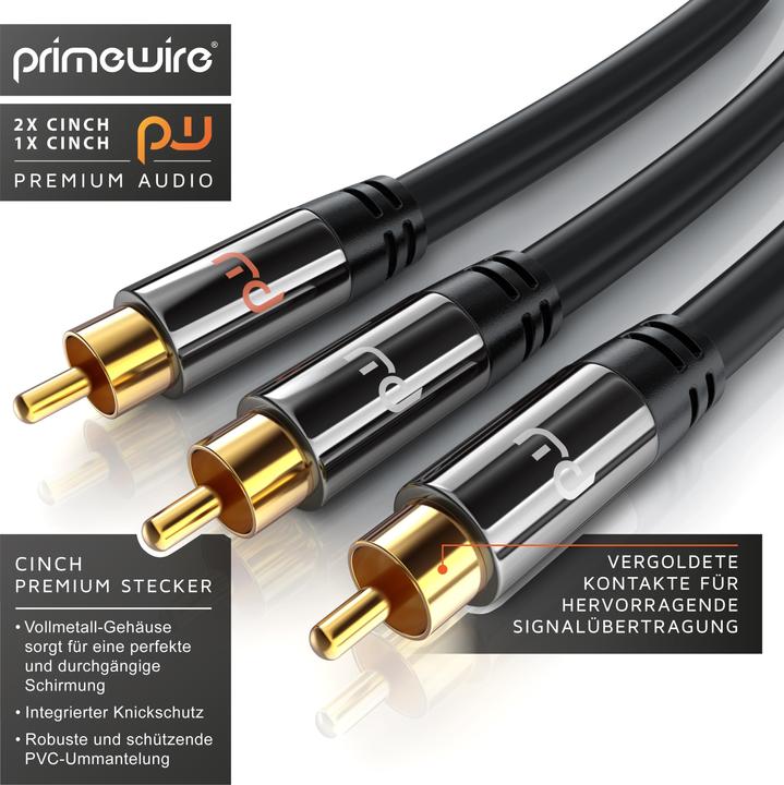 Immagine prodotto Primewire Cavo audio Cinch - Cavo coassiale a Y - Cavo per subwoofer - Da 1 spina Cinch a 2 spine Cinch (7.50 m, Cinch)