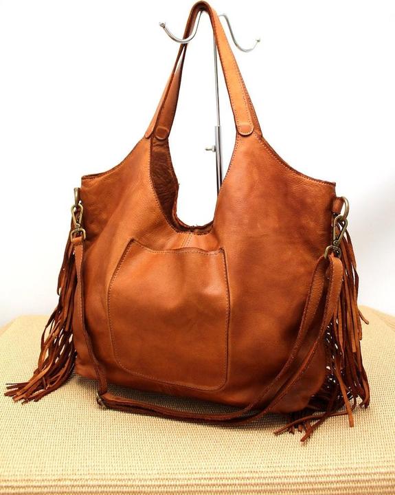 Immagine prodotto Only-Bags.Store Borsa a mano, borsa in pelle morbida, borsa a tracolla in pelle con frange