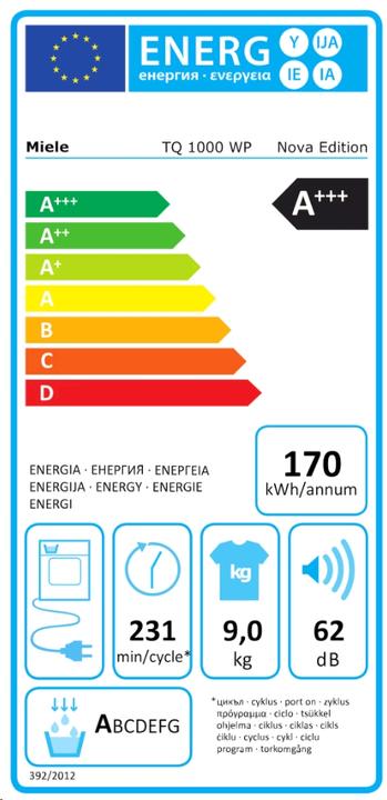 Energy Label Miele TQ 1000 WP Nova Edition T2 (9 kg, Left)