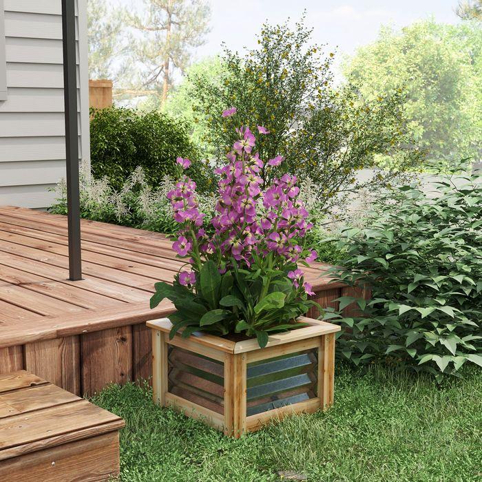 Image du produit Swisshandel24 Lit surélevé en métal, bac à fleurs, bac à plantes avec cadre en bois, bac à légumes, bac à herbes